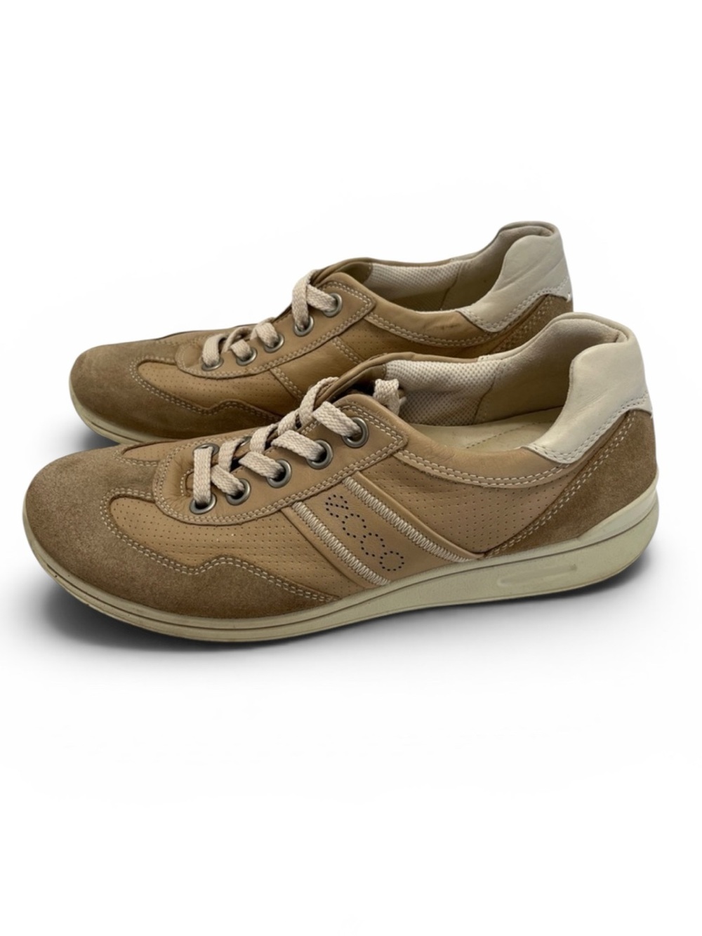 Ecco Mobile II Womens Beige Leather Lace Up Perforated Sneakers Shoes